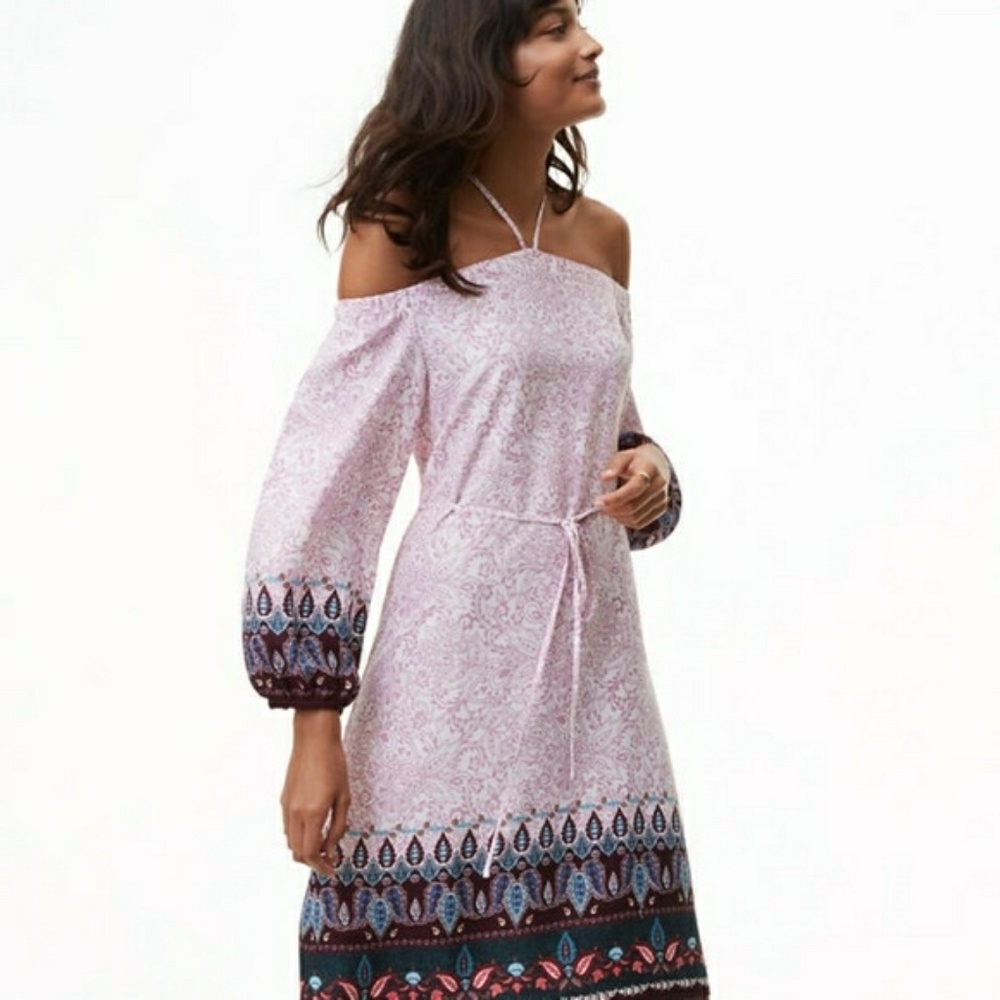 LOFT Vine Paisely Off the Shoulder Halter Dress XS